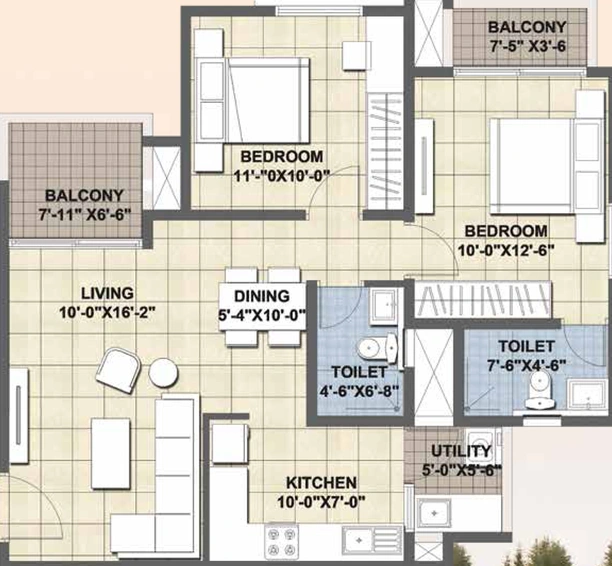 2 BHK Flat in Ajmera Lakeside Paradise in Yelahanka, Bangalore - Image 778177