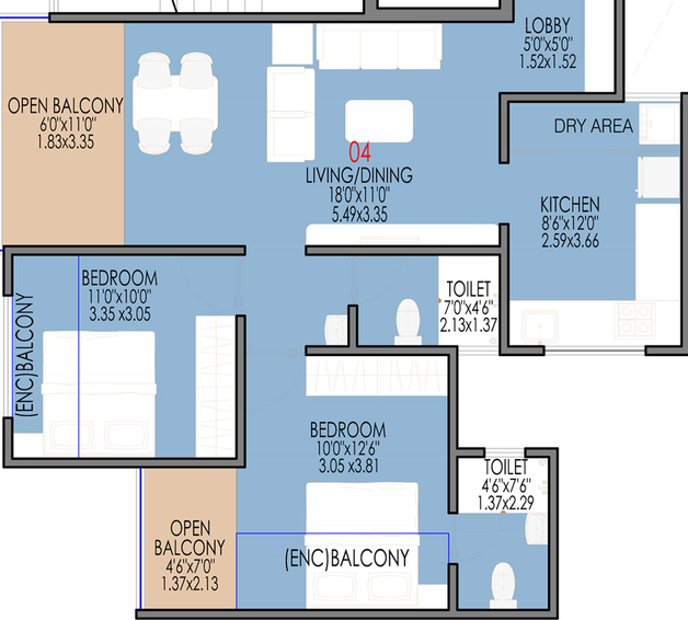 2 BHK Flat in Vishal Leela Heights in Wakad, Pune - Image 425429