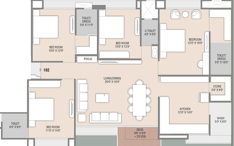 4 BHK Flat in Pioneer Viona in Bhimrad, Surat - Image 470636