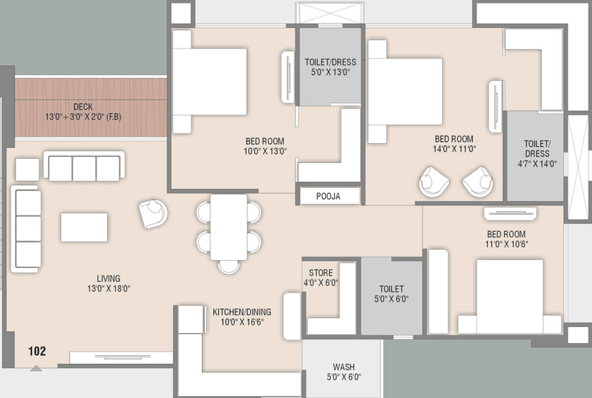 3 BHK Flat in Pioneer Viona in Bhimrad, Surat - Image 470634