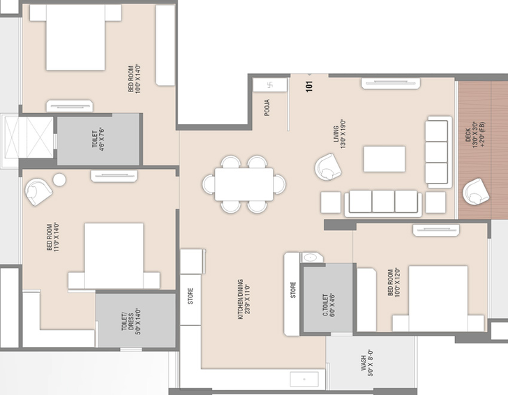 3 BHK Flat in Pioneer Viona in Bhimrad, Surat - Image 470635