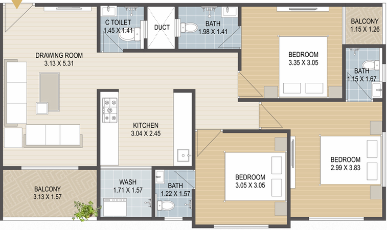 3 BHK Flat in Aman MS Landmark in Dani Limda, Ahmedabad - Image 460767