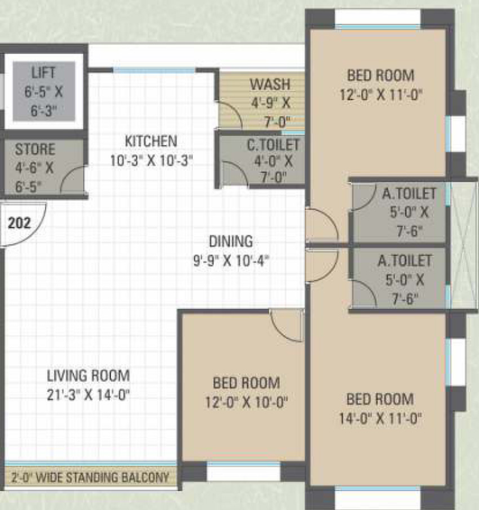 3 BHK Flat in Green Palms in Adajan, Surat - Image 470774