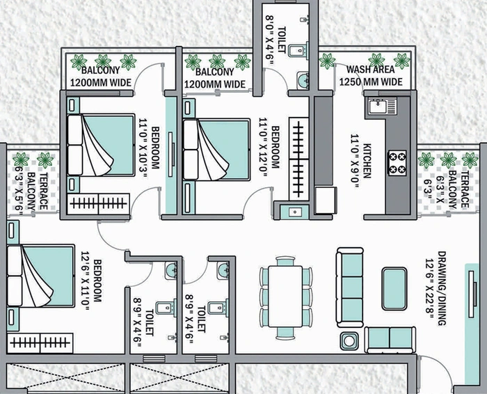 3 BHK Flat in Nanis Vedant Beryl in Sonegaon, Nagpur - Image 420536