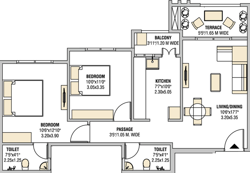 2 BHK Flat in Om Shiv Brighton in New Khapri, Nagpur - Image 421118