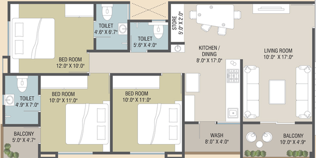 3 BHK Flat in Shreenathji Akshar Green in Atladara, Vadodara - Image 461979