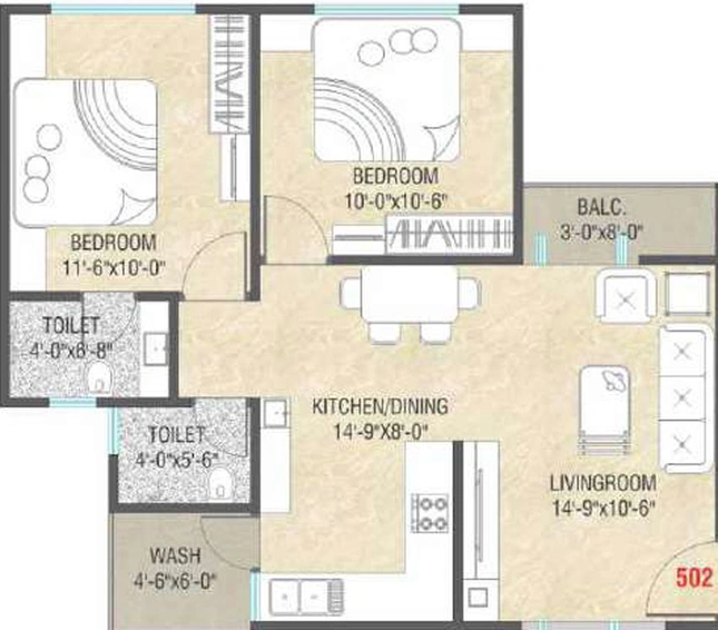 2 BHK Flat in Shiv Aashray Residency in Chhani, Vadodara - Image 463418