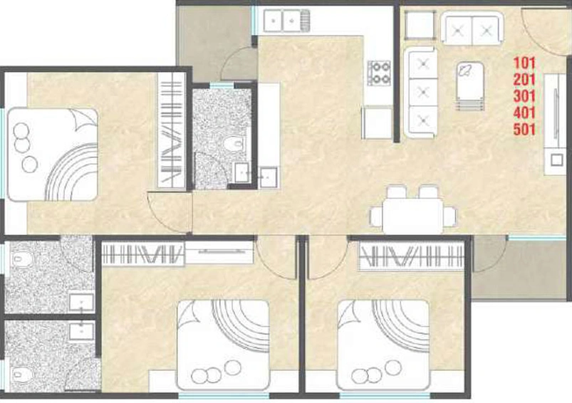 3 BHK Flat in Shiv Aashray Residency in Chhani, Vadodara - Image 463420