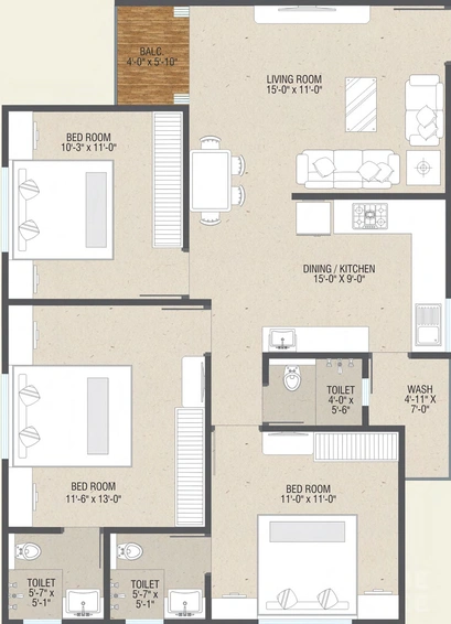 3 BHK Flat in Arch The Florence in Bhayli Road, Vadodara - Image 464497