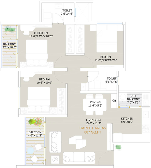 3 BHK Flat in Sonigara Codename Vogue in New Sanghavi, Pune - Image 802565