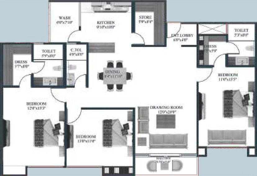 3 BHK Flat in Maze The Residence in Bicholi Mardana, Indore - Image 195951
