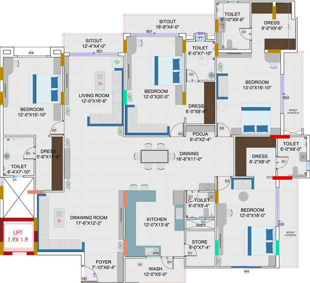 4 BHK Flat in Maze The Residence in Bicholi Mardana, Indore - Image 195956