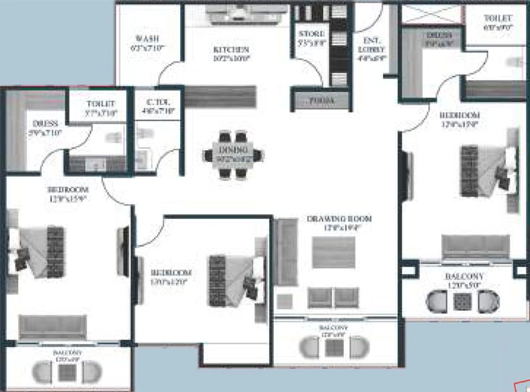 3 BHK Flat in Maze The Residence in Bicholi Mardana, Indore - Image 195952
