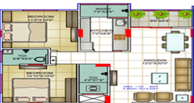 2 BHK Flat in Shree Courtyard Palm in Jakhya, Indore - Image 502124
