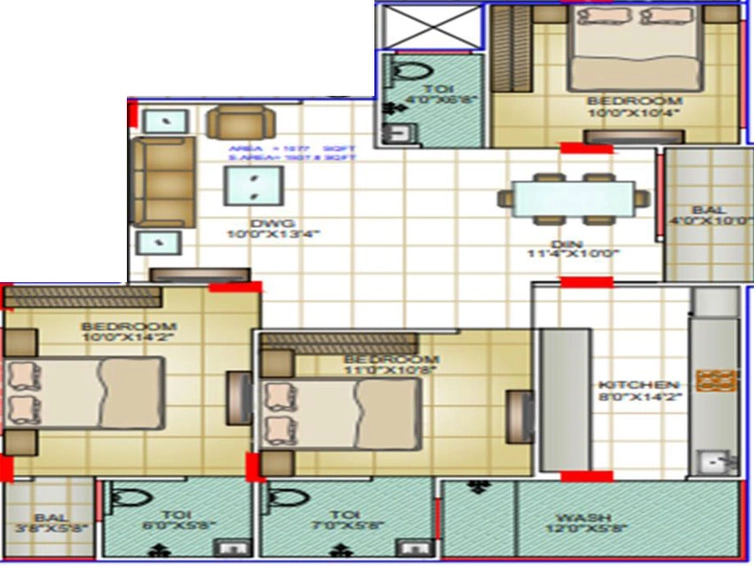 3 BHK Flat in Shree Courtyard Palm in Jakhya, Indore - Image 502127