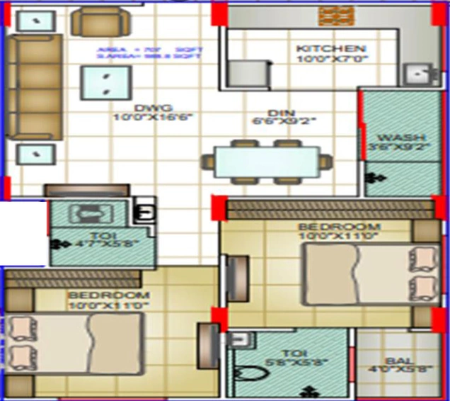 2 BHK Flat in Shree Courtyard Palm in Jakhya, Indore - Image 502125