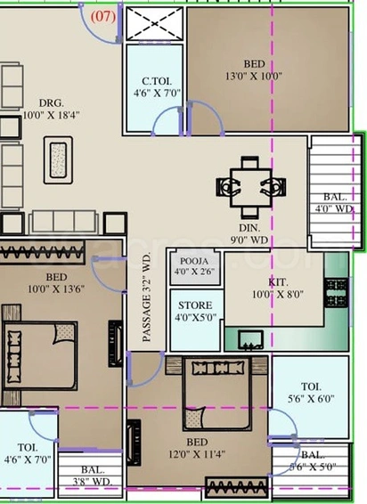 3 BHK Flat in Shree Sai Dham in Vijay Nagar, Indore - Image 570415