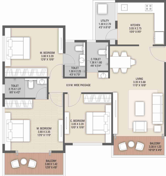 3 BHK Flat in Yogeshwar Shivalik Skygreen in Pathardi Phata, Nashik - Image 427419