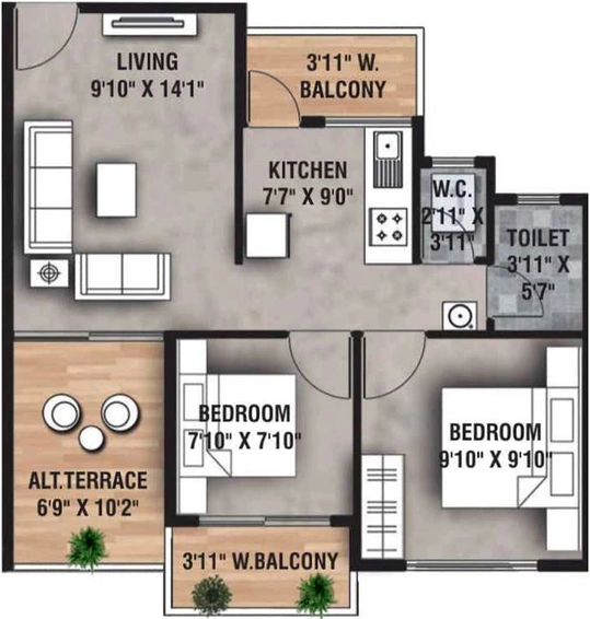 2 BHK Flat in Jaybhave Raj Crest in Indira Nagar, Nashik - Image 427797