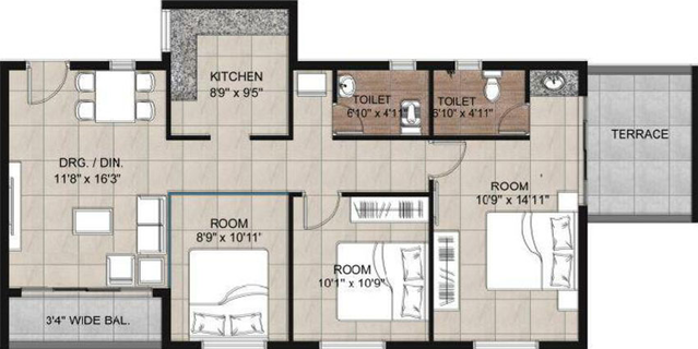 3 BHK Flat in MP Rainbow Residency in New Palasia, Indore - Image 693733