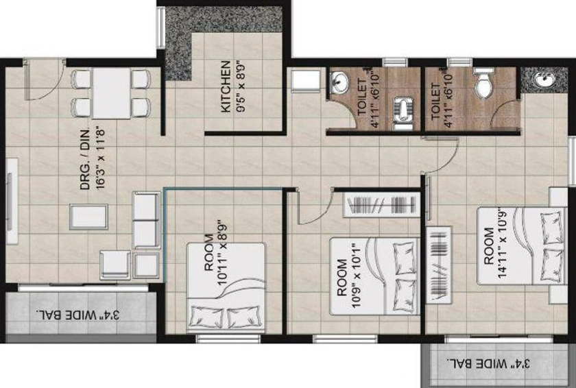 3 BHK Flat in MP Rainbow Residency in New Palasia, Indore - Image 693732