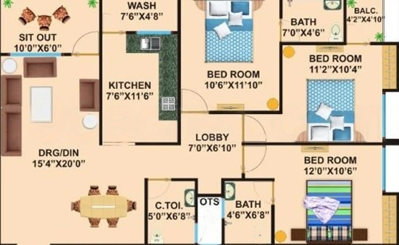 3 BHK Flat in NRK Vishal Green View in Chhota Bangarda, Indore - Image 508436