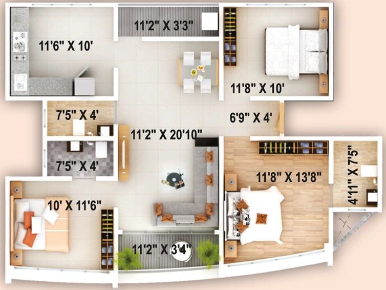 3 BHK Flat in Jay Sai Court in Dwarka, Nashik - Image 429406