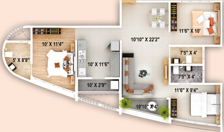 3 BHK Flat in Jay Sai Court in Dwarka, Nashik - Image 429405