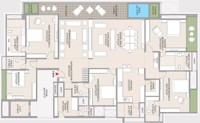 5 BHK Flat in Skye Luxuria 20 in Vijay Nagar, Indore - Image 508628