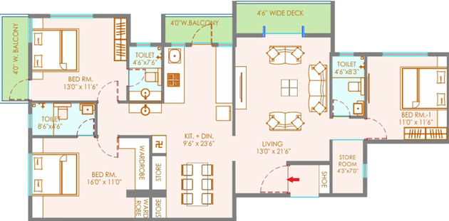 3 BHK Flat in B Orbit Mangalam in Gangapur Road, Nashik - Image 756403