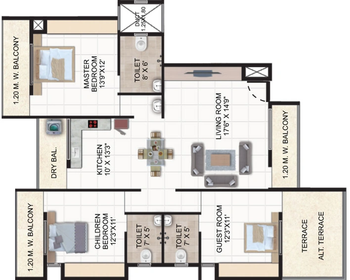 3 BHK Flat in Karda Hari Sagar in Deolali Gaon, Nashik - Image 431388