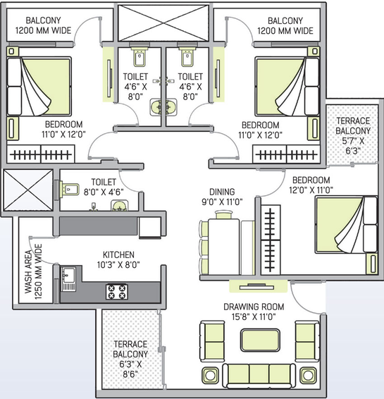 3 BHK Flat in Nanis Vedant Tanzanite in Sonegaon, Nagpur - Image 424264
