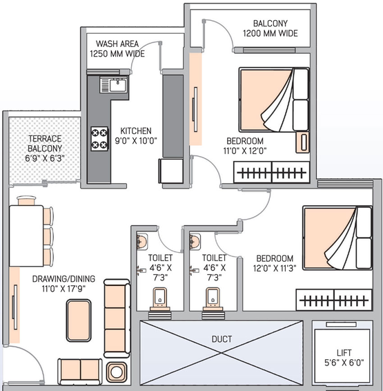 2 BHK Flat in Nanis Vedant Tanzanite in Sonegaon, Nagpur - Image 424263