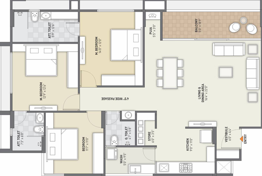 3 BHK Flat in VV Akshat Paradise in Sargasan, Gandhinagar - Image 217841