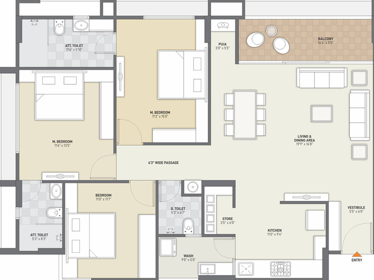 3 BHK Flat in VV Akshat Paradise in Sargasan, Gandhinagar - Image 217842