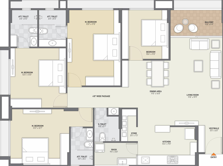 4 BHK Flat in VV Akshat Paradise in Sargasan, Gandhinagar - Image 217843