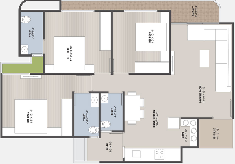 3 BHK Flat in Shree Sharanam Sky in Sargasan, Gandhinagar - Image 459102