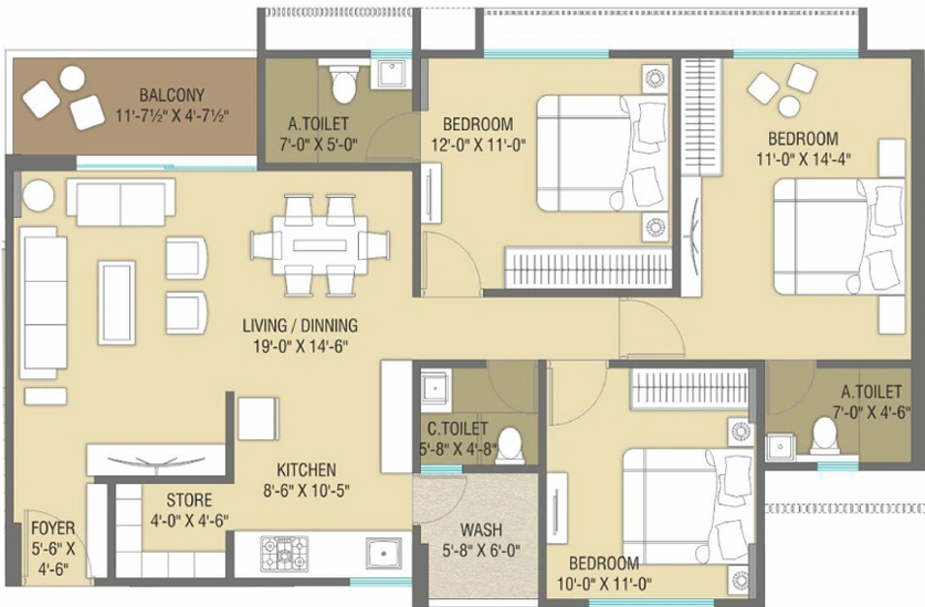 3 BHK Flat in Samanvay Westfields in Vasna Bhayli Main Road, Vadodara - Image 470989