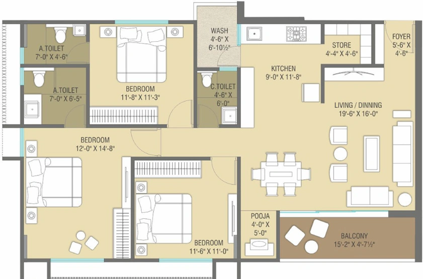 3 BHK Flat in Samanvay Westfields in Vasna Bhayli Main Road, Vadodara - Image 470990