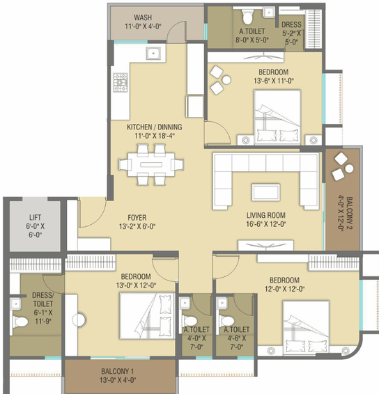 3 BHK Flat in Samanvay Westfields in Vasna Bhayli Main Road, Vadodara - Image 470991