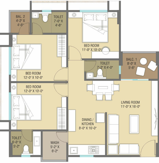 3 BHK Flat in Samanvay Westfields in Vasna Bhayli Main Road, Vadodara - Image 470988