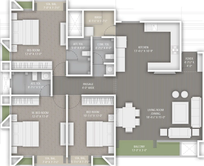 3 BHK Flat in Adyah One 4 Aarna in Bhayli Road, Vadodara - Image 471758