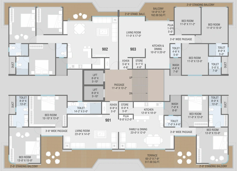 Floor Plan of Courtyard Trinity in Gotri, Vadodara - Image 39610