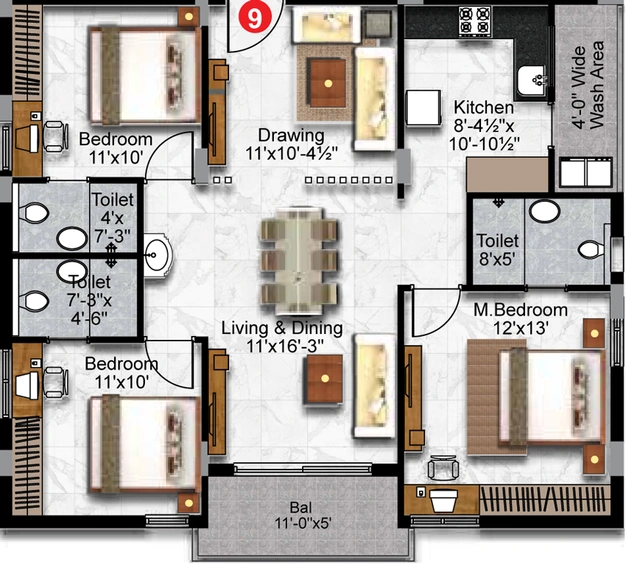 3 BHK Flat in Urban Elite in Tukkuguda, Hyderabad - Image 511530