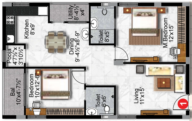 2 BHK Flat in Urban Elite in Tukkuguda, Hyderabad - Image 511528