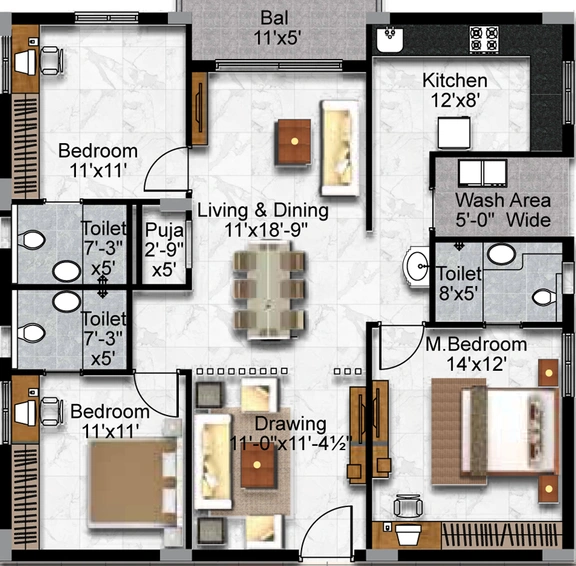 3 BHK Flat in Urban Elite in Tukkuguda, Hyderabad - Image 511531