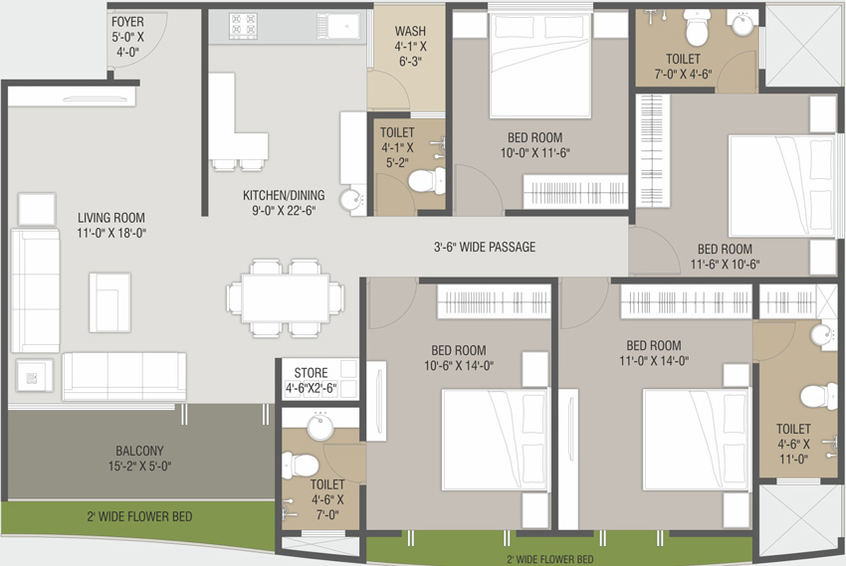 4 BHK Flat in Empire Flora in Sama Savli Road, Vadodara - Image 482901