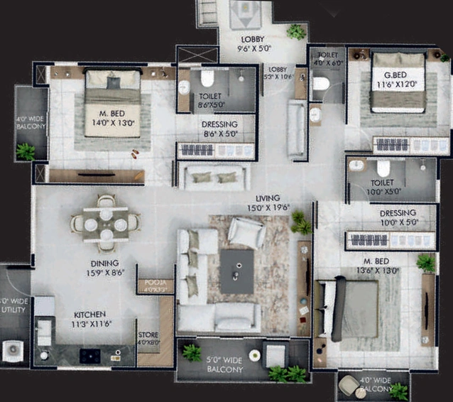 3 BHK Flat in Deepak Three leaves in Govind Nagar, Nashik - Image 627163