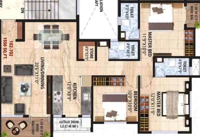 3 BHK Flat in Dhairya Vraj Samarth in Indira Nagar, Nashik - Image 432731