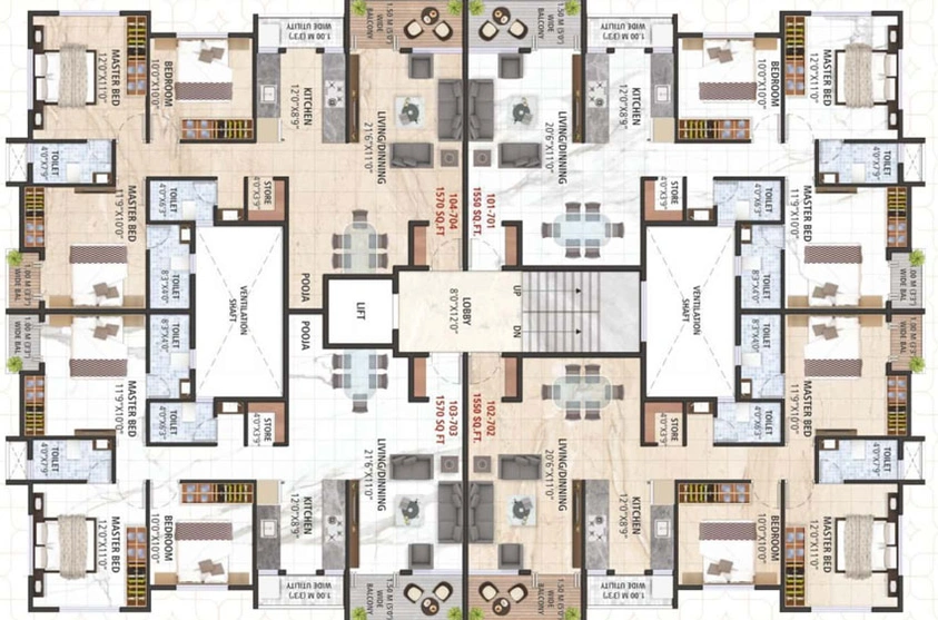 Floor Plan of Dhairya Vraj Samarth in Indira Nagar, Nashik - Image 16397